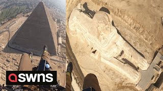 Paramotor pilot glides over Egypt's Pyramids and Sphinx | SWNS