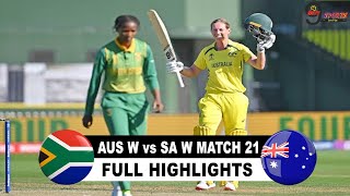 AUS VS SA 21TH MATCH HIGHLIGHTS 2022 | AUSTRALIA WOMEN vs SOUTH AFRICA WOMEN WORLD CUP HIGHLIGHTS