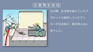 【建設工事現場における労働災害事例】ビル解体用足場材をロープにて荷降し中、既存建屋から墜落