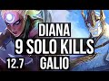 DIANA vs GALIO (MID) | 9 solo kills, 1.7M mastery, 800+ games | NA Master | 12.7