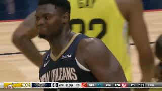 Zion Williamson takes scary fall after dunk gets blocked by Clarkson