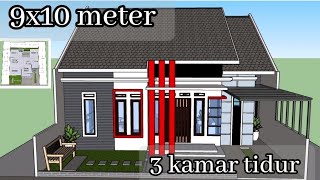 Desain rumah minimalis 9x10 meter 3 kamar tidur 2 kamar mandi dan mushola