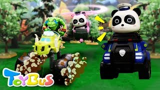 Bad Monster Car Grabs Candies from Panda | Super Panda Rescue Team | Kids Toys | ToyBus