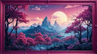 Surreal Sunset Mountains - Dreamy TV Art | Majestic Pink Trees \u0026 Cosmic Serenity 🌙🌸✨