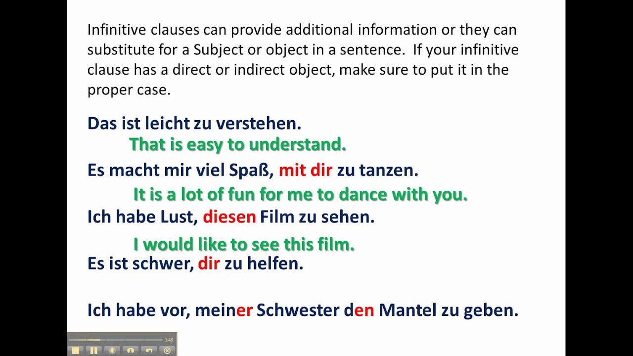 Infinitive Phrases In German - Www.germanforspalding.org - YouTube