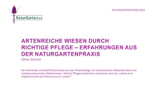 Naturgartentage 2023 | Artenreiche Wiesen durch richtige Pflege