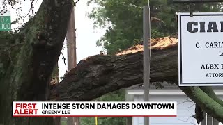 Neighbors cleaning up after storm causes damage in downtown Greenville