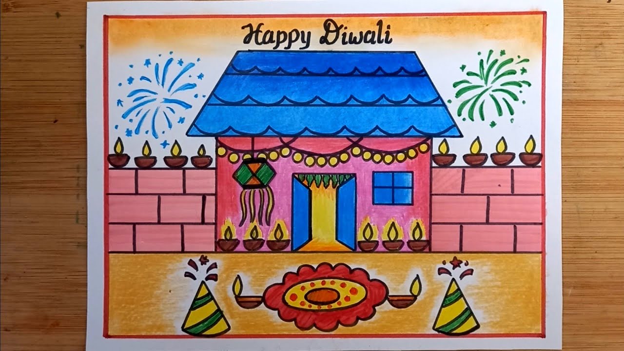 Easy Happy Diwali Drawing / Diwali Festival Drawing / Diwali Scenery ...