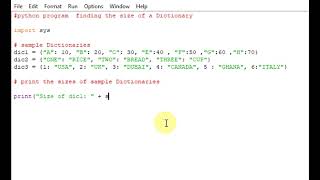 python program finding the size of a Dictionary