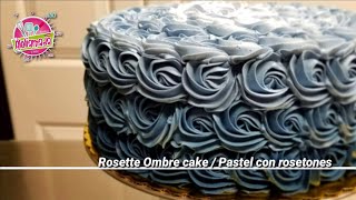 Rosette Ombre cake / Decoracion de pastel con rosetones color azul