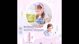 iClever Girls Headphones Over Ear with Microphone,Led Light Up Kids Cat Ear Headsets with Mic,Hello