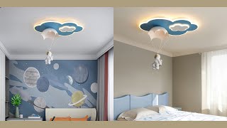 Aeyee Cartoon Flush Mount Astronaut Blue Ceiling Light, Children's Bedroom Ceiling Pendant Light