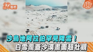 沙烏地阿拉伯罕見降雪!　白雪覆蓋沙漠畫面超壯觀｜TVBS新聞｜擠看看 #Shorts