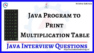 Java Program to Print Multiplication Table in Java | Print Multiplication Table in Java