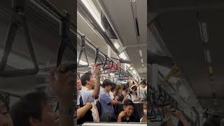 Joban Line Train is always crowded in after-work hours after passengers getting on at Nippori Sta,