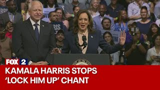 KAMALA HARRIS stops 'lock him up' chant: \