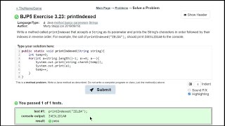 Java Practice It || 3.23 printIndexed || method basics, strings, string.charAt()