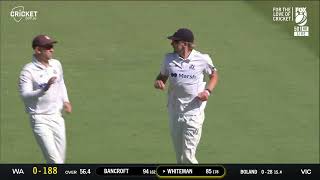 Scott Boland takes the wicket of Whiteman with A sharp catch by Sutherland in the gully