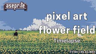 pixel art flower field landscape timelapse