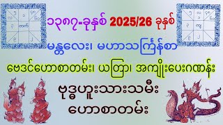 ၁၃၈၇/၂၀၂၅-ခုနှစ် တစ်နှစ်စာ ဗုဒ္ဓဟူး၊ရာဟုသားသမီး သင်္ကြန်စာဗေဒင်ဟောစာတမ်း၊ ယတြာ၊ အကျိုးပေးဂဏန်းများ