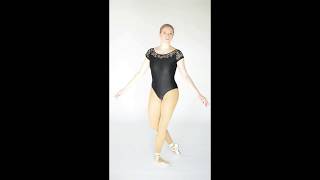 523103 HDW DANCE Black Shiny Nylon/Lycra Lace Cap Sleeve Leotard