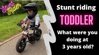 Stunt riding motorbikes at 3 years old - bike tricks with @rockstar.harley
