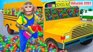 Monkey Hewan fixes the school bus and escapes from lego prison | Hewan KIKI Channel