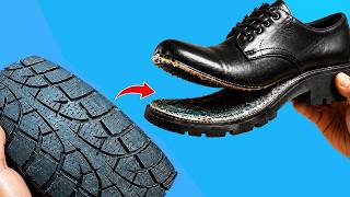 The secret of the old shoemaker! How to repair damaged shoes using old tires in just minutes.