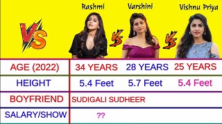 Rashmi Gautam vs Varshini vs Vishnu Priya || Lifestyle \u0026 Biography