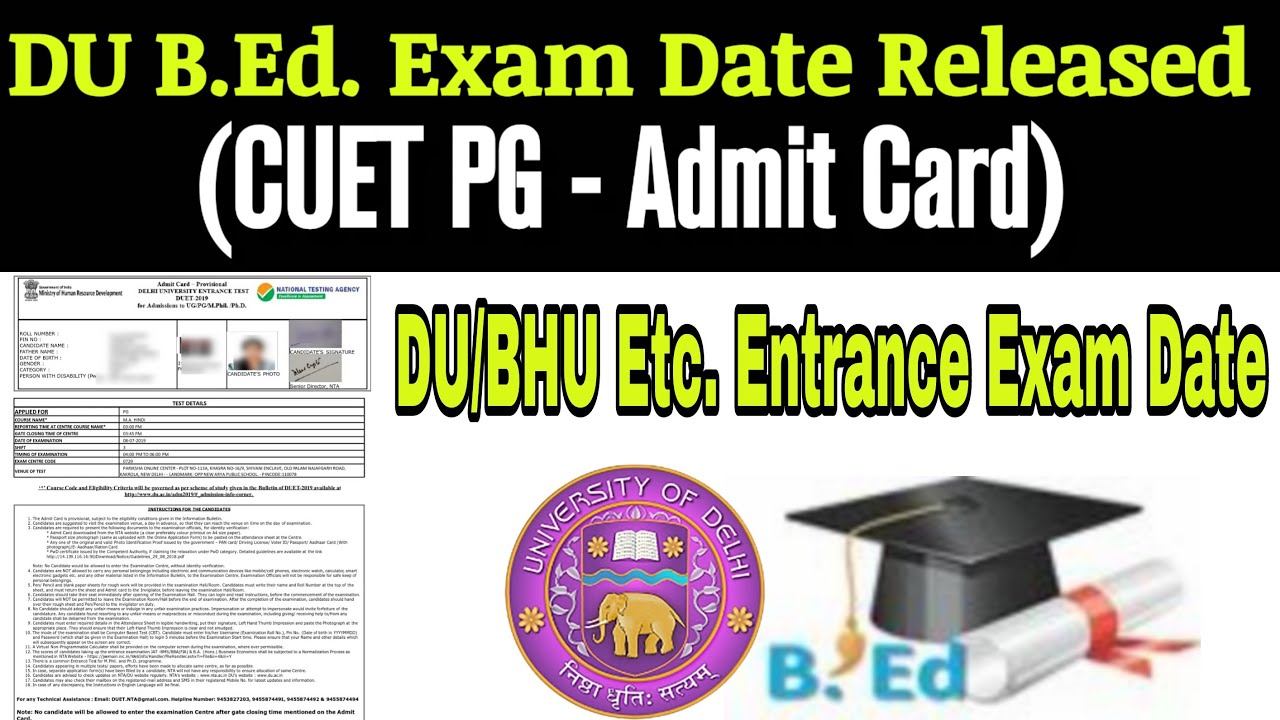 DU B.Ed. Entrance Exam 2023. CUET PG 2023 Admit Card Download. DU, BHU ...