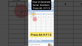 Serial Numbers shortcut key / Alt H F I S / Shortcuts / Tip of the day / Excel Tutorials
