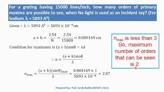Numerical problems based on diffraction grating