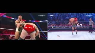 Ryback vs Tensai - Who botched ? Side by Side.