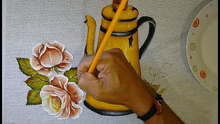 Roberto Ferreira - Aprenda a pintar ROSAS e Folhas - Continuação Bule amarelo- parte 2