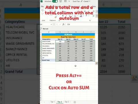 Excel Tips:Add a Total Row and a Total Column with One AutoSum Function