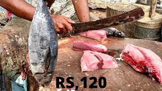 Yellow fin Tuna Fish Cutting and slice Kasimedu சுவையான கேரை மீன் வெட்டும் காசிமேடு மீனவன்