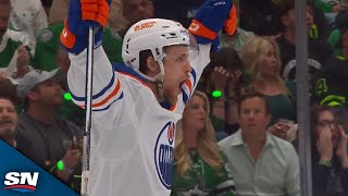 Oilers' Philip Broberg Fires Through Traffic To Score His First Career Playoff Goal