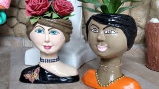 Vaso cabeça de boneca de cimento