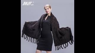 MWFur Women Real Mink Fur Scarf Winter Knitted Natural Mink Fur Shawl Luxury Shawl Female Brown