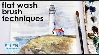 Watercolor Lighthouse using dry brush strokes