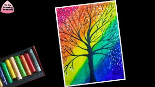 Flower Tree drawing with Oil Pastels  / Easy Oil Pastel Drawing for Beginners /  Step by Step