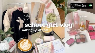 *realistic* school girl vlog🍵📝 high-energy day in my life, waking up at 5am, studying, cafe and more