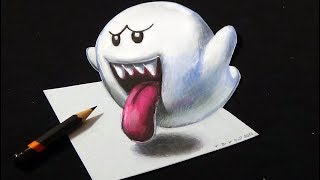 Drawing a Ghost Illusion - How to Draw 3D Boo Ghost - By Vamos