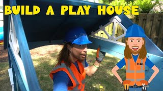 Playhouse for Kids building.  Handyman Hal builds Kids Play House with Tools