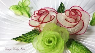 Amazing Art Of Radish & Cucumber Rose Carving Garnish - Vegetable Flower Designs