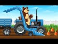 The Bear Farm: Tractors Planting to Harvest, Carrot Machine and Gardening | Vehicles Farm Animated