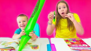 Avelina & Arthur play with Huge Crayons at School