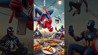 Captain दिया Desi चाय की Party 🍵|| Spider-Man, Venom and Captain America || #shorts #spiderman #ai