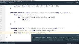 Project Euler Problem 27 java : Quadratic primes