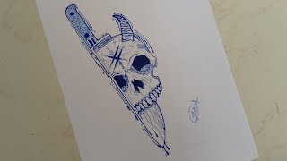 HOW TO DRAW SIMPLE SKULL STEP BY STEP // SKULL AND KNIFE DRAWING
